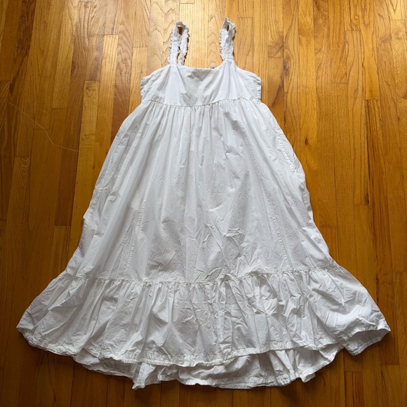 Free People Dresses & Skirts - Free People White Cotton Ruffle Strap Tiered Boho Cottage Maxi Dress XL Beachy